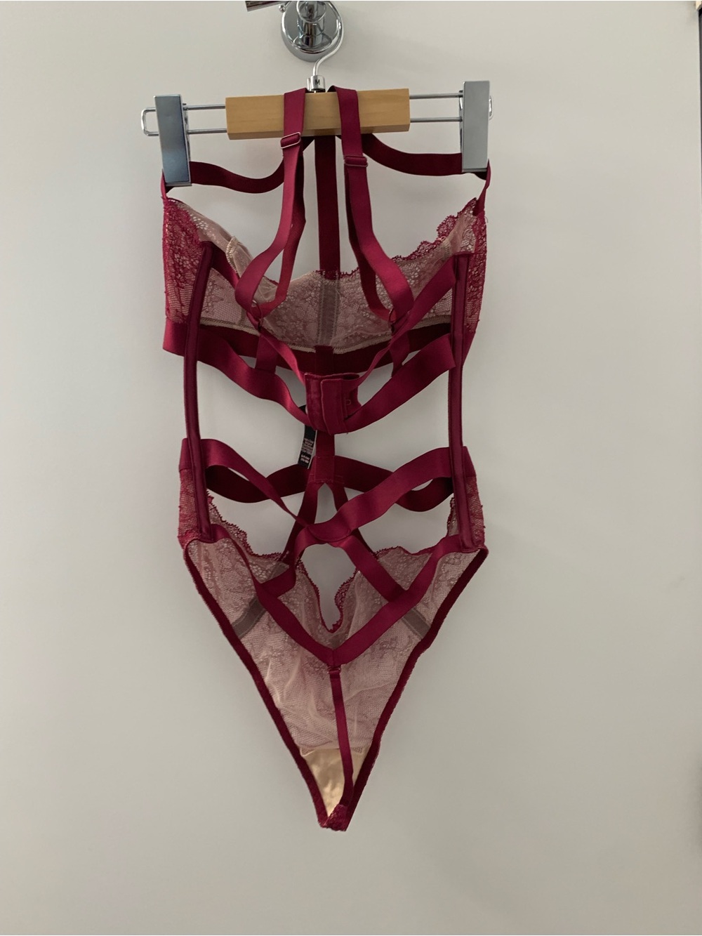 Victoria's Secret Burgundy Lace Strappy Teddy